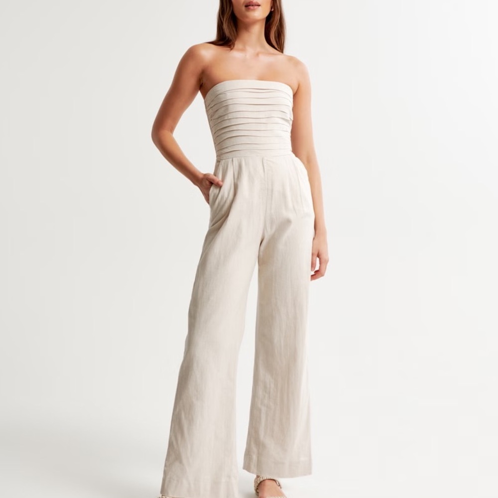 Abercrombie & Fitch Emerson Linen-Blend Strapless Jumpsuit
